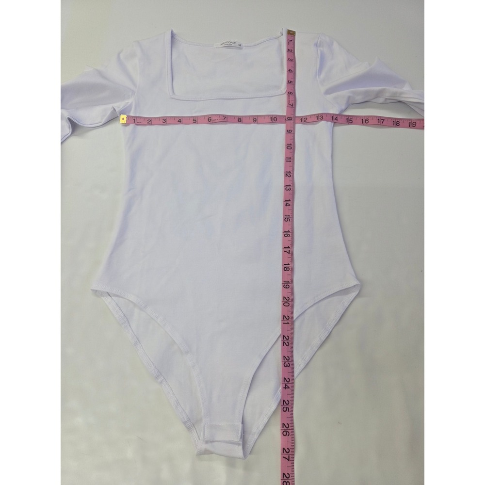 Mangopop White Long Sleeve Square Neck Bodice Snap Gusset Bodysuit Size M New - Picture 4 of 9